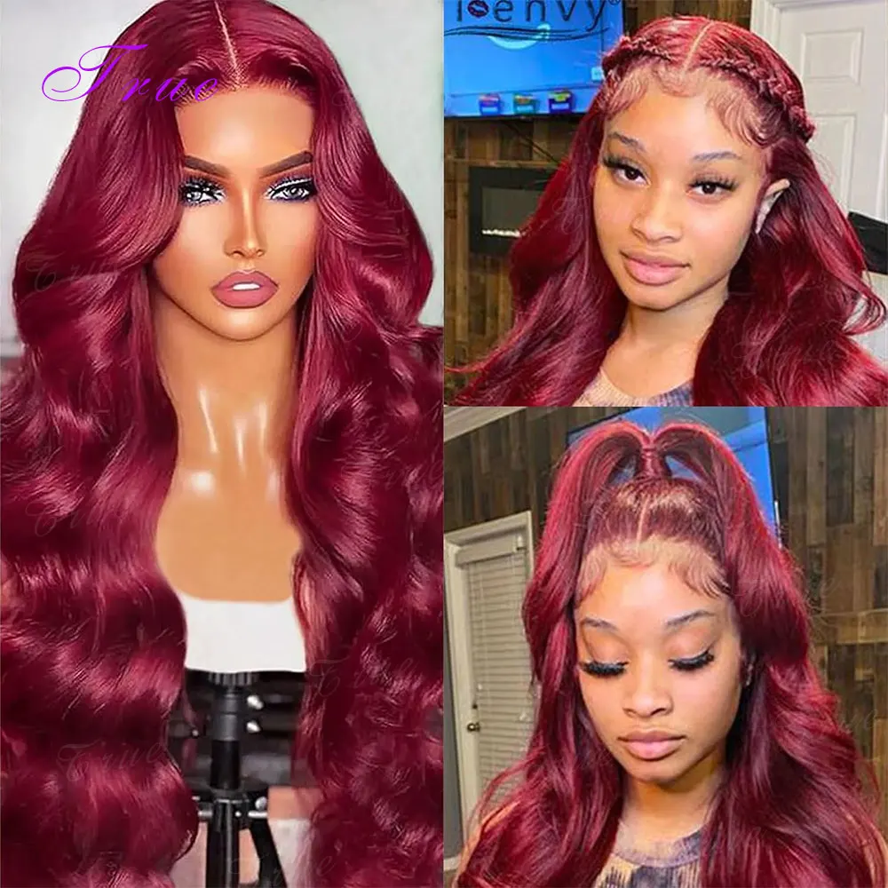 

99J Burgundy 30 40Inch Body Wave Human Hair Wig 13x6 Raw Hd Lace Front Wig Colored Red 250 Density Lace Frontal Pre Plucked Wigs