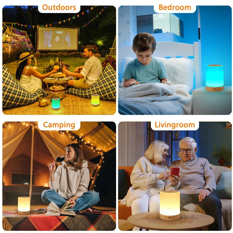 Touch Dimmable Led Night Lights Timed Wood Grain Charging Night Lamp Bedroom Bedside Lighting Decoration Reading Table Lamp