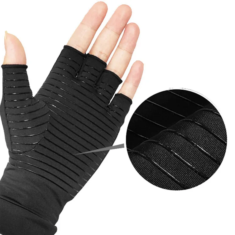 1 Pair Copper Arthritis Compression Gloves Women Men Relieve Hand Pain Swelling and Carpal Tunnel Fingerless for Typing