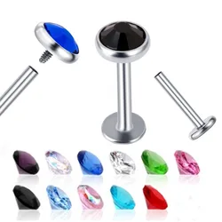 2pc 3/4/5mm Multicolour Crystal Labret Ring Steel 6-12mm Bar Ear Tragus Monroe Lip Stud Internally Threaded Piercing
