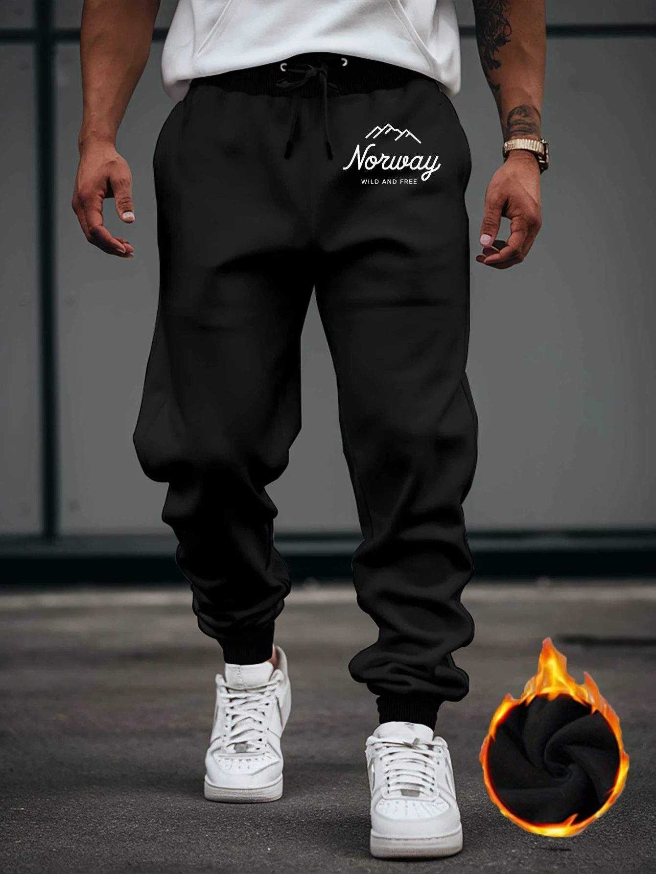 Wilderness street mountain‑norway‑wild‑free‑slogan dual‑leg art graphic sweatpants men hip hop sports daily jogger trousers