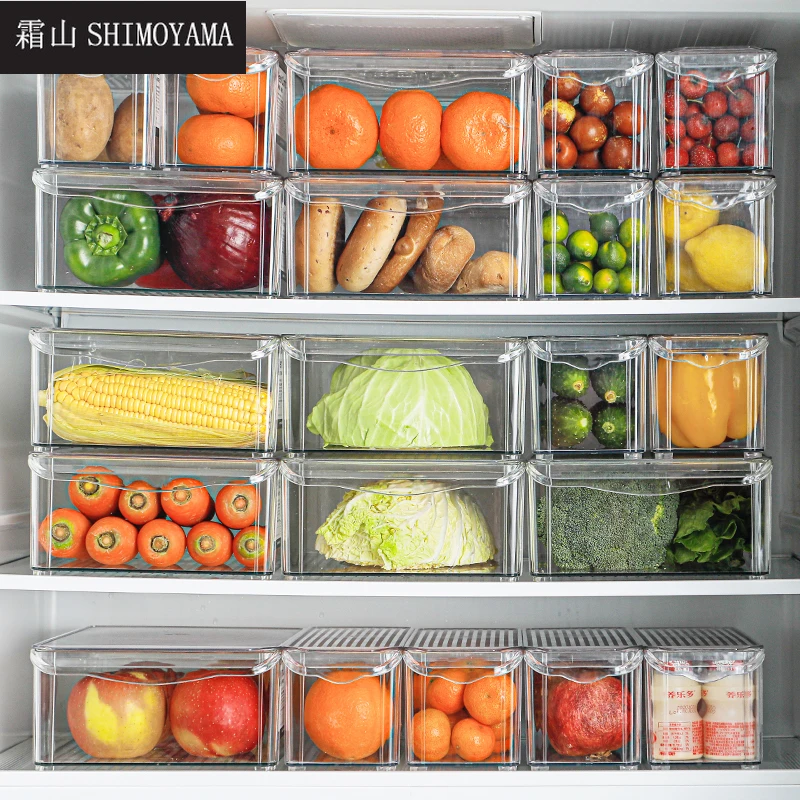 SHIMOYAMA Refrigerator Storage Box Kitchen PET Fridge Food Containers Thickened Fresh Bin for Vegetable Fruit Meat Organizer