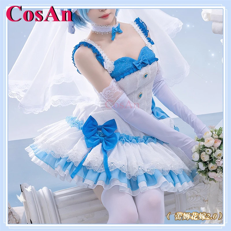 CosAn Anime Re:Zero Ram/Rem/Emilia Costumi Cosplay V2.0 Splendido ed elegante abito da sposa Halloween Party Giochi di ruolo Abbigliamento S-XL