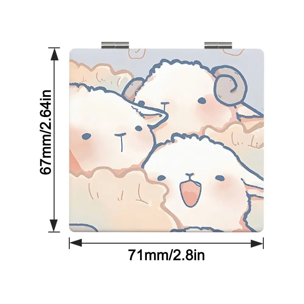 Specchio per il trucco pieghevole pieghevole specchio quadrato ad alta definizione per cartoni animati animali specchi compatti per salone SPA in pelle PU a doppia faccia
