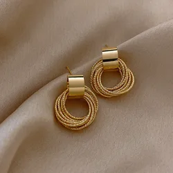 Pendientes de Metal Retro de Color dorado para mujer, aretes de tuerca de círculo pequeño múltiple, joyería coreana, pendientes de fiesta de boda de moda, regalo de joyería