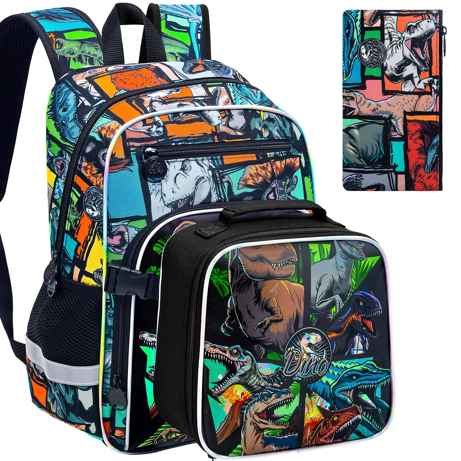 

Набор из 3 предметов: рюкзак с динозаврами для мальчиков, 16 дюймов, для дошкольников и младших школьников, с сумкой для обедов | Дети