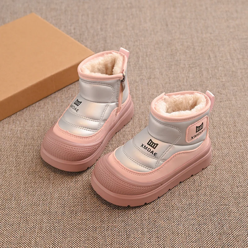 Little Boys Girls Cozy Fleece Lined Warm Ankle Snow Boots Toddler Winter Side Zipper Waterproof Booties Thick Sole Outdoor Boots