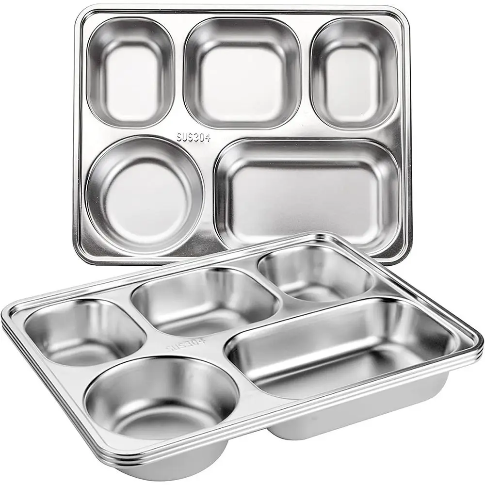 Snack Adults Rectangular for Food Control Stainless Steel Dinner Plates Dividers Serving Tray Platter