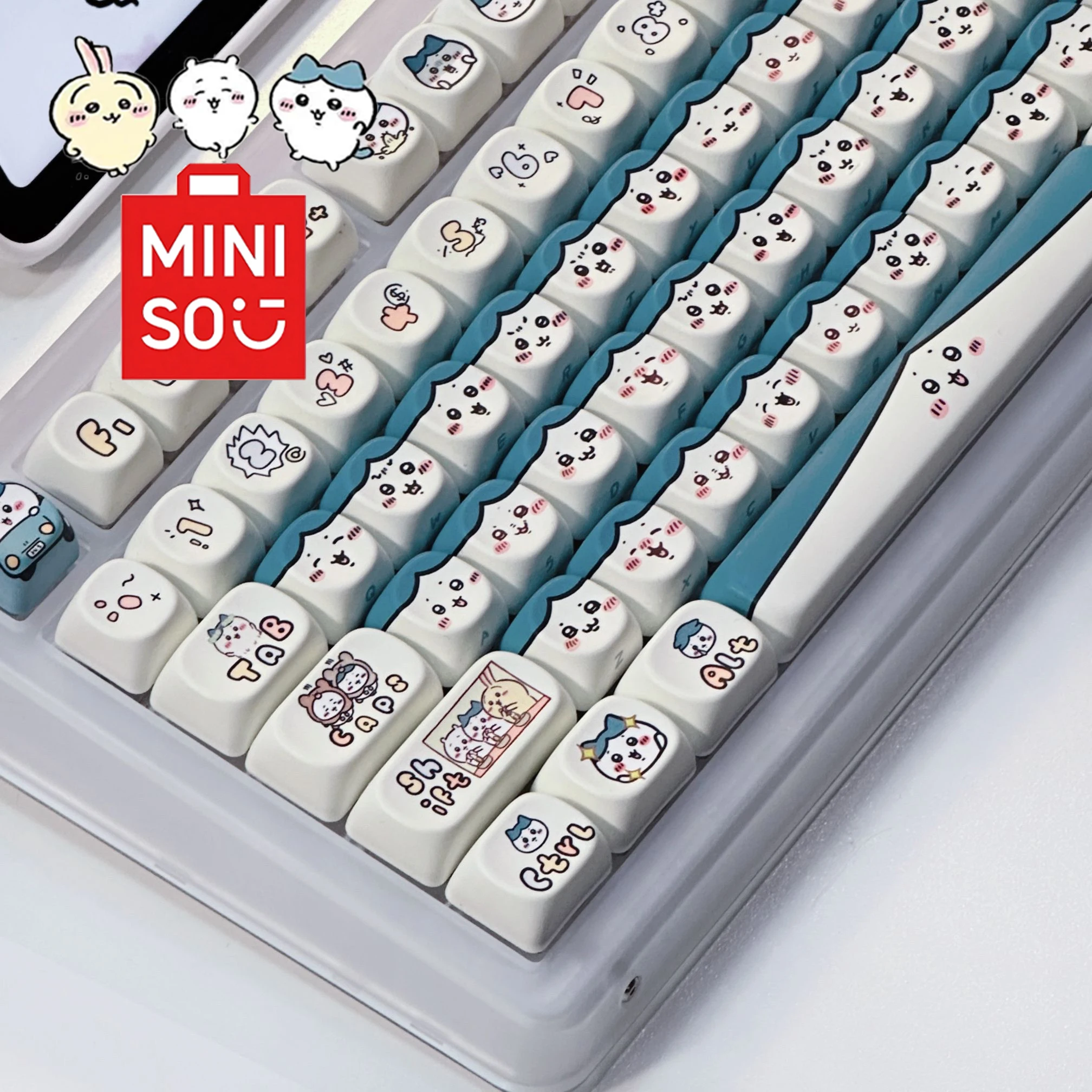 

Miniso kawaii Chikawas Hachiware Keycap Usagi 131 Keys Custom Made Mechanical Keyboard Keycap Girl's holiday gift Cute keycaps