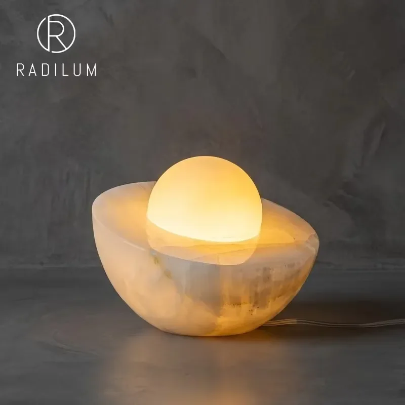 Modern Nordic Marble Table Lamp Glass Bedside Light for Bedroom Living Room Hotel Warm Translucent Art Decoration Minimalist