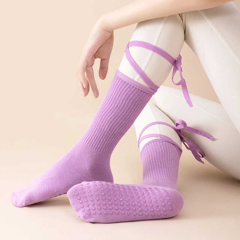 1 Pair Yoga Socks Autumn Mid-Tube Bandage Bottom Non-Slip Silicone Pilates Gym Fitness Socks Sport Winter Indoor Cotton Socks