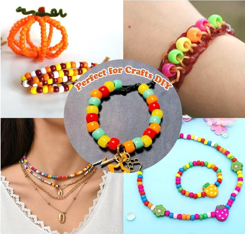 Cuentas acrílicas de colores para niñas, abalorios de poni de 8,5mm x 5,5mm para hacer collares y pulseras, con agujero grande, 50 piezas