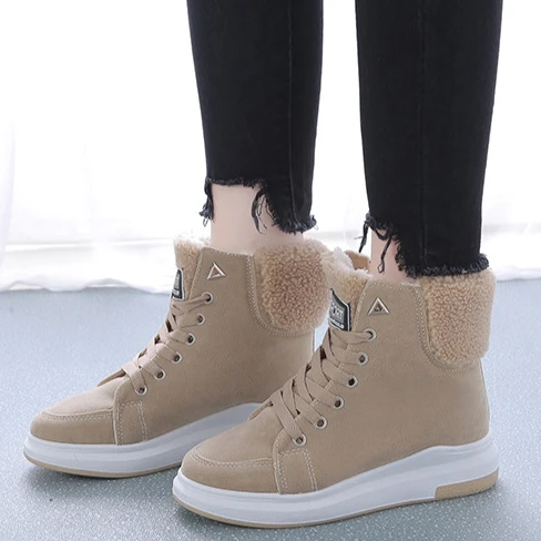 Botas de neve para mulheres sapatos de inverno botas de algodão pele de pelúcia senhora sapatos casuais dedo do pé redondo alta superior tornozelo botas femininas 2024 tenis femme