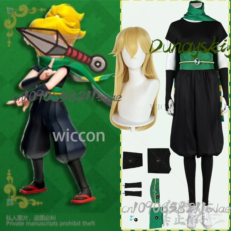 

Game Princess Cosplay Anime Japanese Ninja Uniform Black Jumpsuit Green Cloak Props Y2K Wigs Cute Jirai Kei Girls Kid Customized