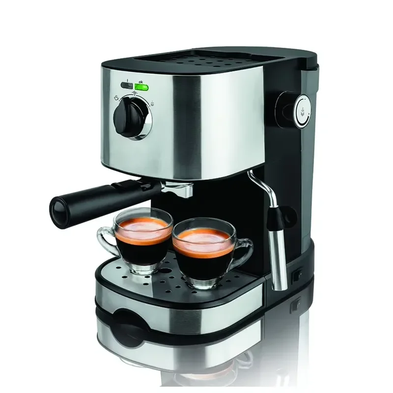 Silver Home Espresso Machine With Built In Grinder Automatic Coffee Maker For Kitchen Barista Style Brewing System Compact