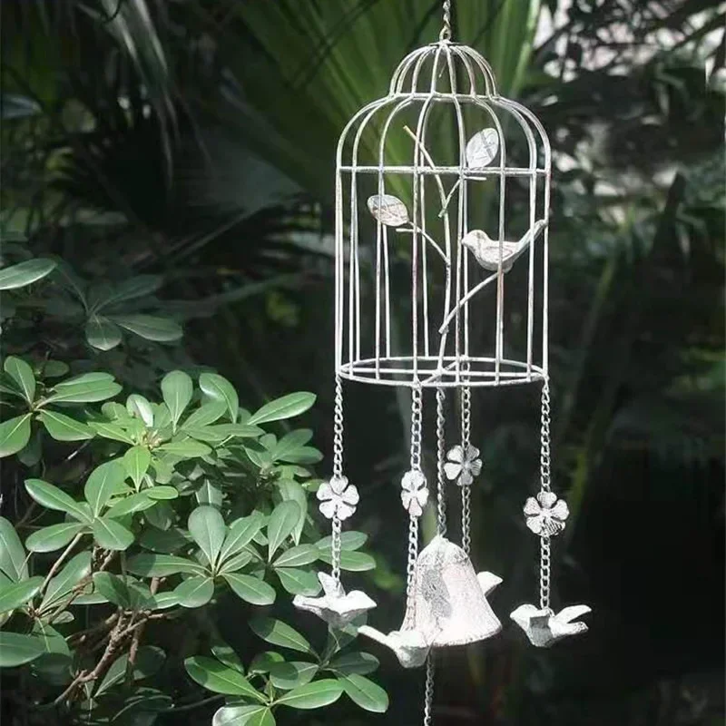 Iron Retro Bird Cage Wind Chimes Ornaments Wedding Garden Courtyard Villa Creative Decoration Pendant Ornaments