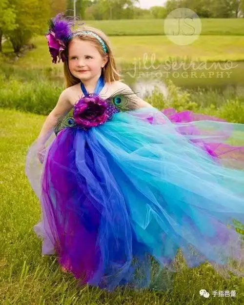 Flower Princess Peacock Costume for Girls Wedding Birthday Party Tutu Dress Kids Pageant Ball Gown Feathers Girl Tulle Dresses
