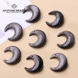 1 Pc Natural Stone Silver Shining Obsidian Crescent Moon Shape Pendant For Jewelry Making Diy Necklace Bracelet Charms Accessory
