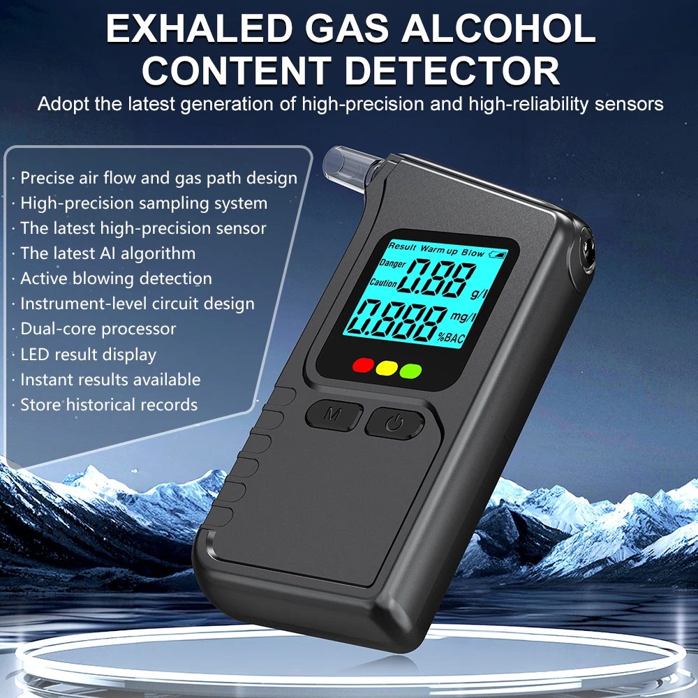 جهاز اختبار الكحول المحمول MR1107 مع شاشة LED، جهاز اختبار شرب كحول التنفس الاحترافي للاستخدام الاحترافي الخاص في السيارة في المنزل