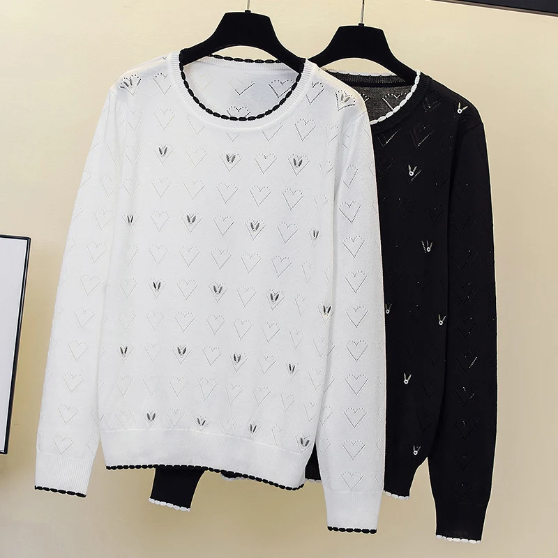 Knitted Sweater split Hollow Out Sweaters Women 2024 Autumn Winter Clothes Long Sleeve Top Embroidery Pullover Pull Femme