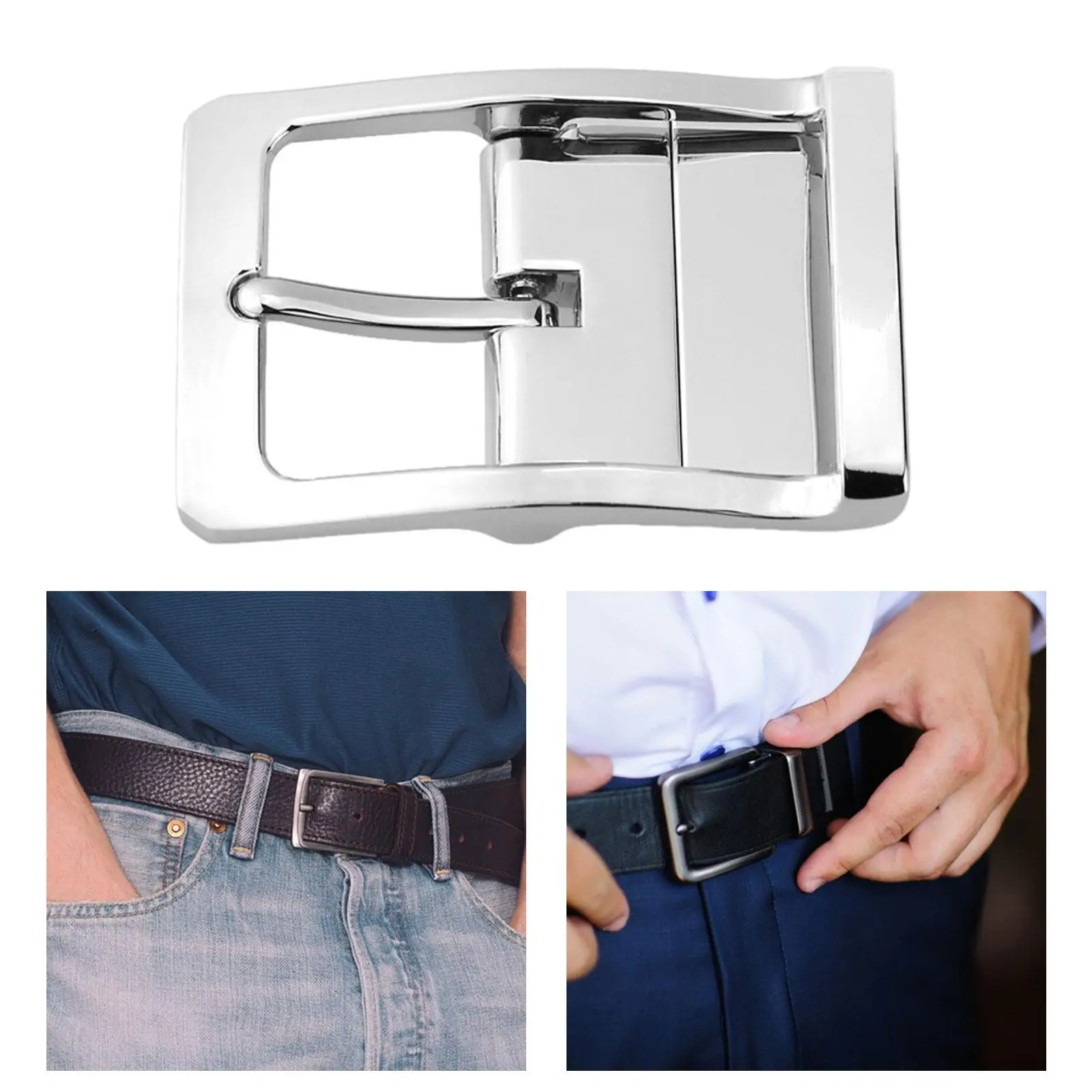 Mens Reversible Belt Buckle Alloy Metal Classic Single Prong Rectangular Pin Replacement for 3.5cm Wide Leather Belts