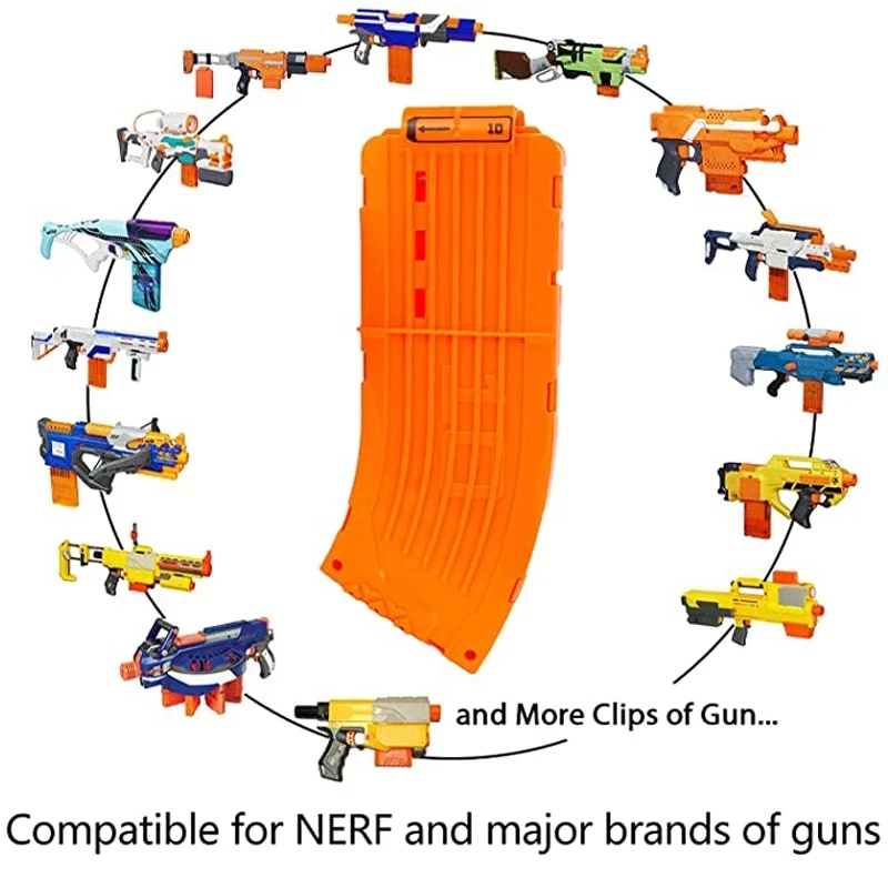 3 pacote de revista curvada clipe de recarga rápida laranja com 30 peças de recarga de dardo balas macias para armas de brinquedo nerf série n-strike elite