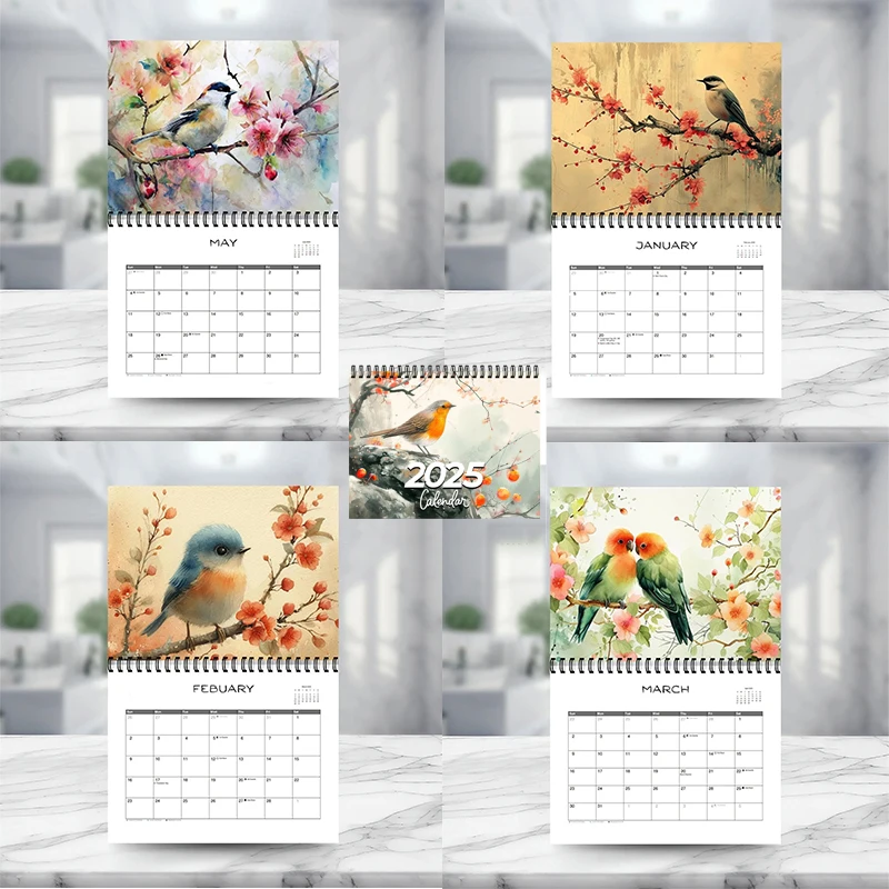 Kalender mit Vogelmotto 2025, Wandkalender, monatlicher/wöchentlicher Planer für Vogelliebhaber, für Schlafzimmer, Arbeitszimmer, Küche, Garten, Vogelkalender