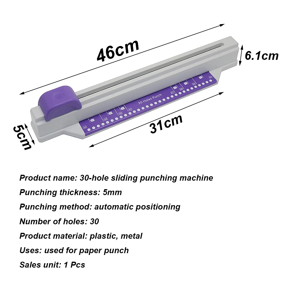 Imagem -02 - Holes Puncher Sliding Light Duty Paper Punch 30 Holes a4 b5 a5 a7 b7 a6 b6 Large Capacidade Sheets Hole Punch Paper Punch 30