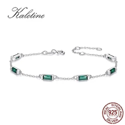 KALETINE 925 Sterling Silver Rectangle Green Zircon Bracelet for Women Exquisite Jewelry Trendy Girl Gifts Wholesale