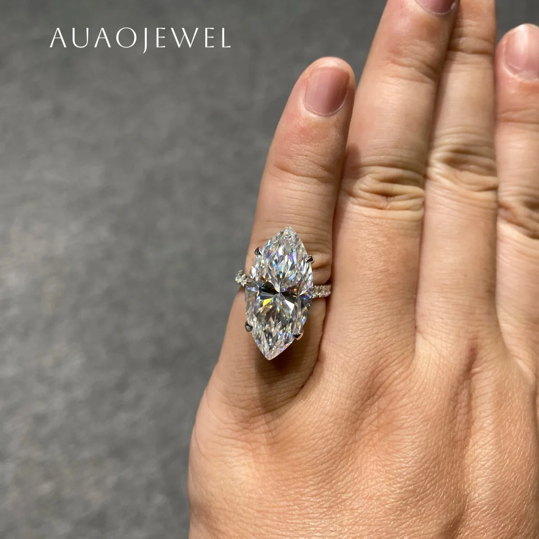 AUAOGuitar WEL-Bague en or véritable 18 carats pour femme, Moissanite 10ct, Marquise Cut, Bijoux originaux, Bagues de créateur de luxe, 925 avec Gra