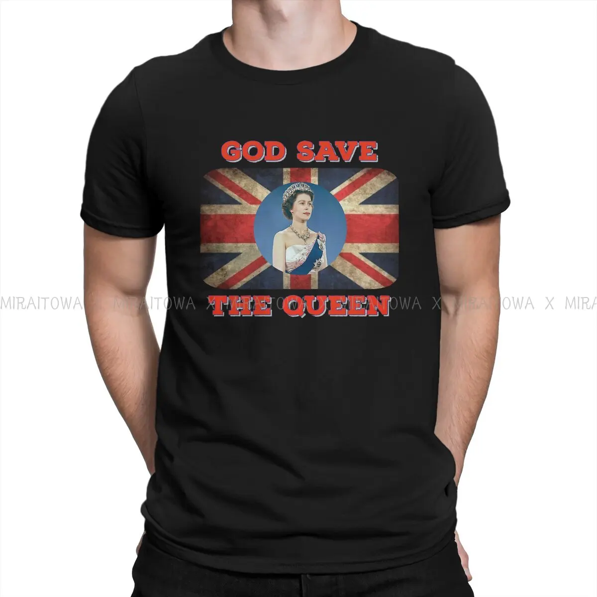 Elizabeth II God Save the Queen T Shirt Vintage Graphic Men's Tshirt Oversized O-Neck Short Sleeve