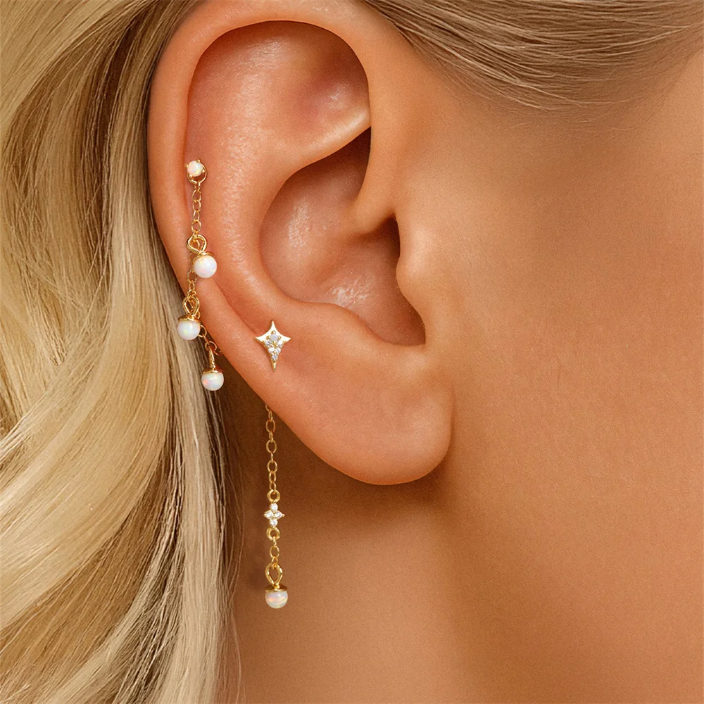 CANNER 1PC S925 Pure Silver Classic Four-pointed Star Stud Earrings Aubao Earrings Noble Beautiful No Color Fading and Piercing