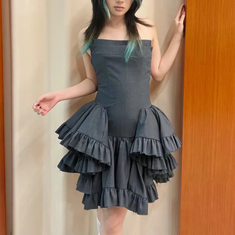 

Wrap dress irregular cascading ruffle hem short dresses fashion sexy waist Slim backless tutu female 2024 summer new