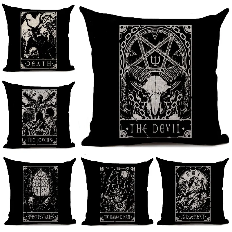 

Darkness Cushion Cover Witchcraft Divination Astrology Tarot Pattern Throw Pillows Living Room Sofa Decorative Pillowcase