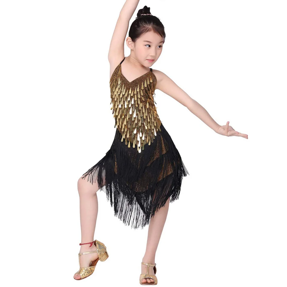 أطفال الترتر اللاتينية الرقص شرابة فستان الفتيات الأطفال مختلط اللون المعادن بريق التشفير شرابة اللاتينية المهنية المرحلة زي