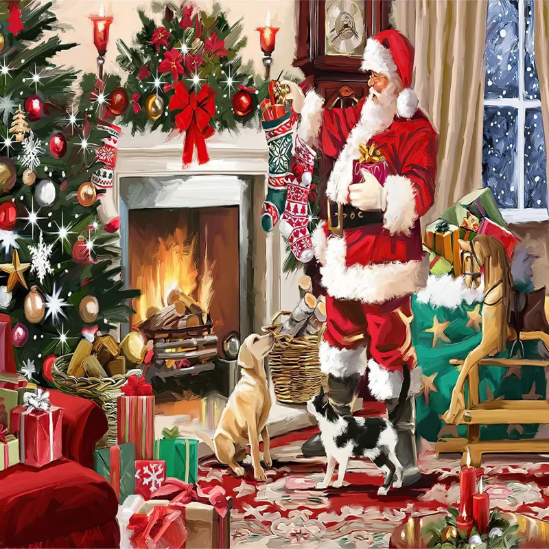 Santa Claus fireplace tapestry with stockings decoration party supplies bed bedroom living room outdoor dining background