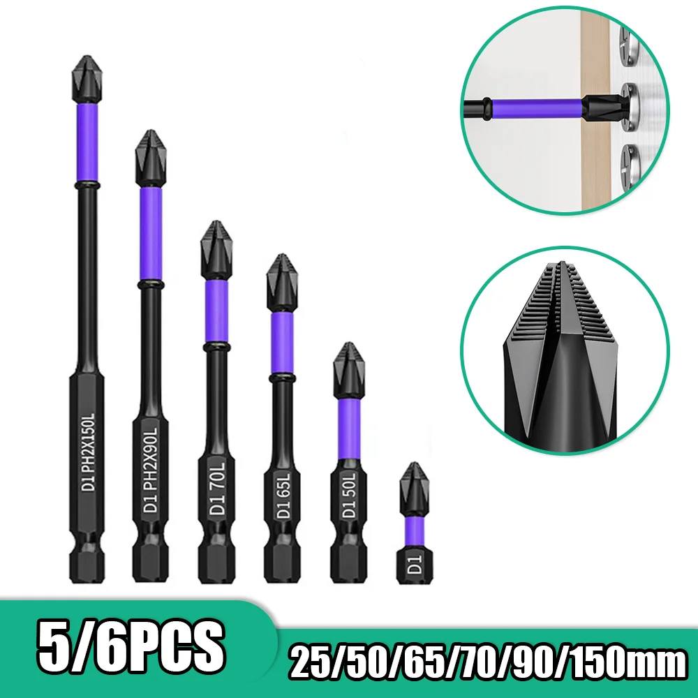 Non-Slip Impact Batch Head High Hardness Non-Slip Impact Bits Cross Screwdriver 25/50/65/70/90/150mm Ph2 Screwdriver Set