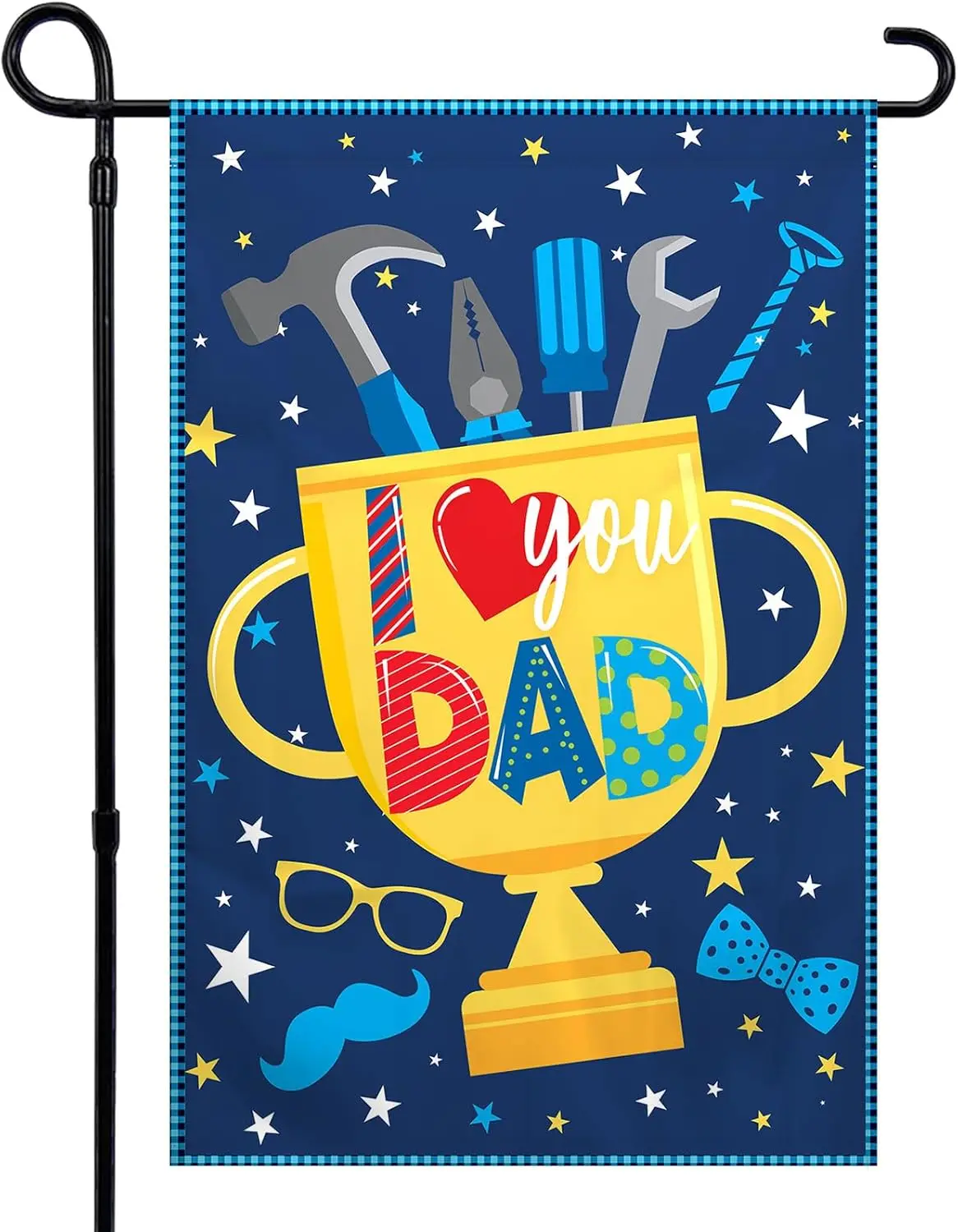 Happy Fathers Day Garden Flag 12x18 Inch Double Sided Trophy I Love You Dad Garden Flag for Yard Lawn Outdoor Decorative KKW