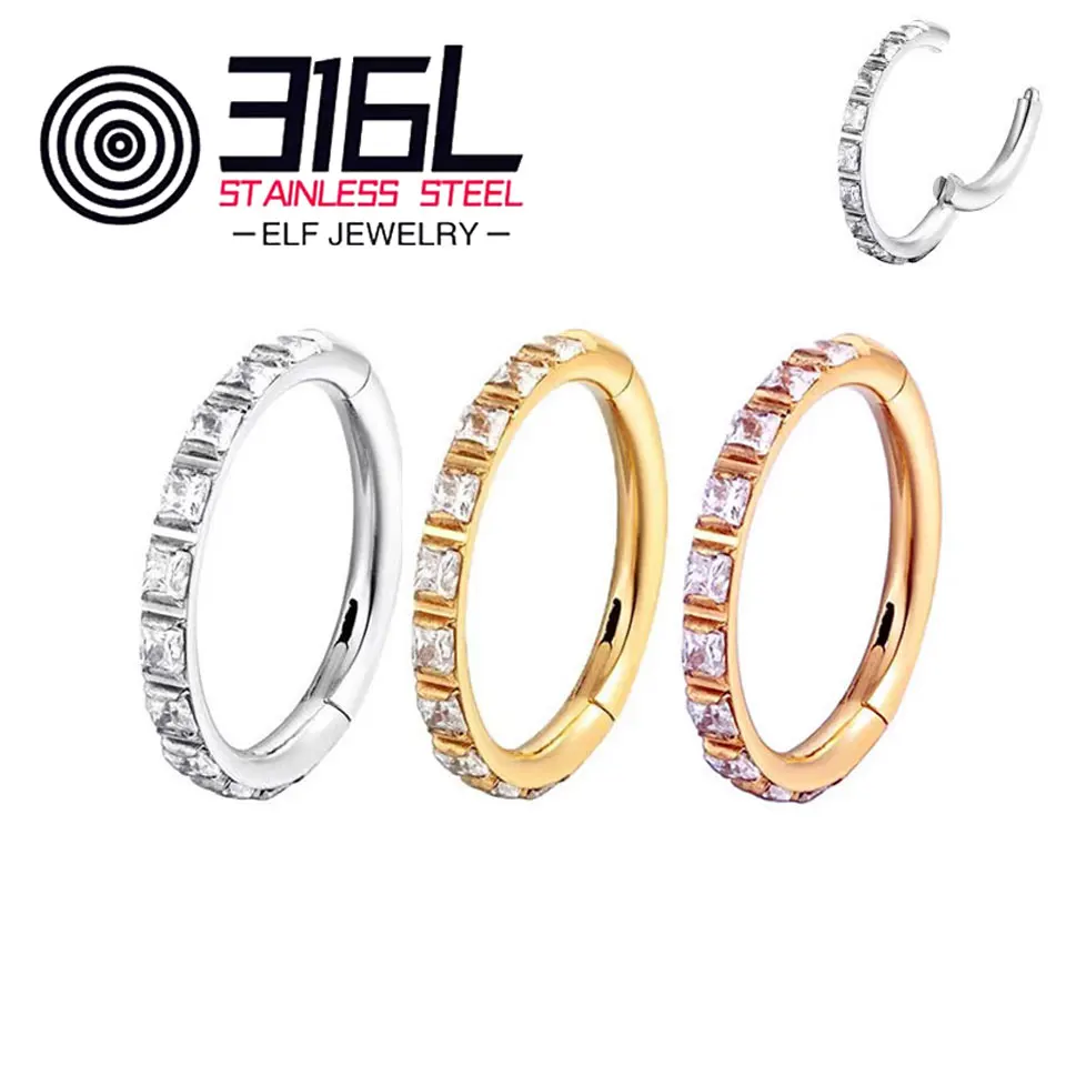 Wholesale Crystal 316L Stainless Steel Must Hoop Nose Ring Ear Piercing Resale Jewelry