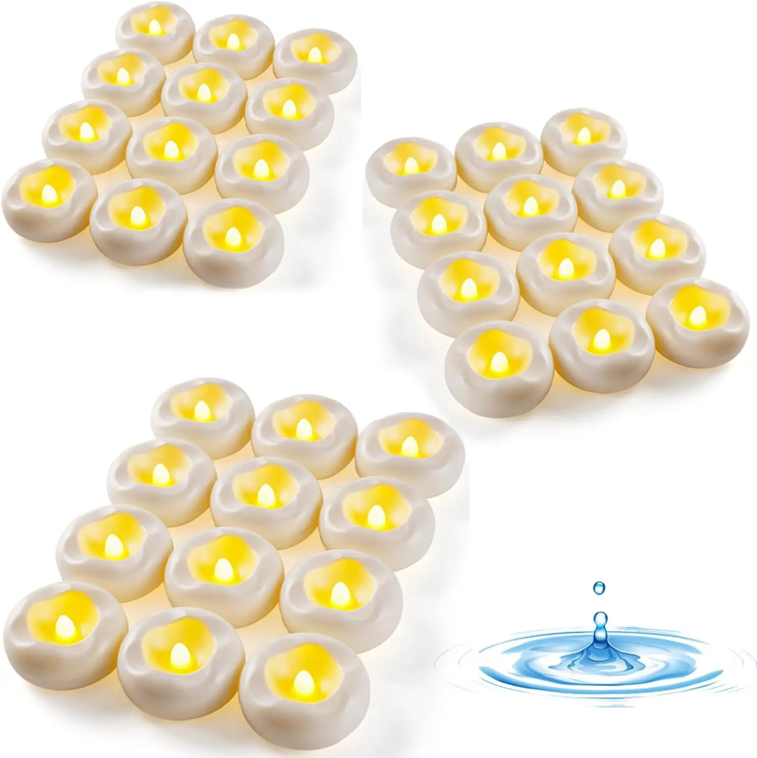 

Набор из 36 беспламенных LED-свечей 2 дюйма, активируемых водой, с теплым белым светом, срок службы 200 часов