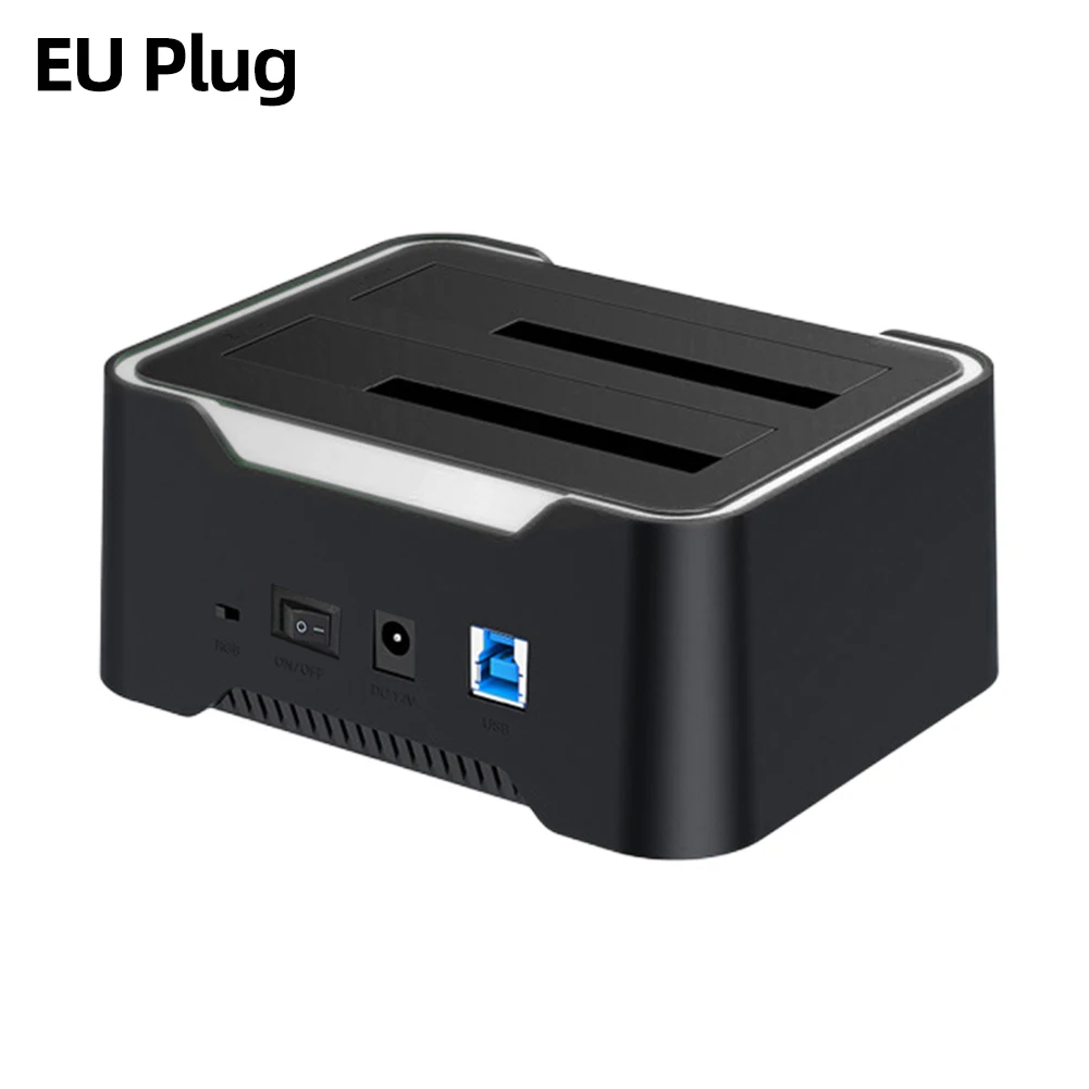 Dual-bay Hard Drive Station USB3.0 HDD Docking Station 5Gbps HDD Enclosure 12V 2A Power Adapter for 2.5/3.5 Inch SATA Hard Disk