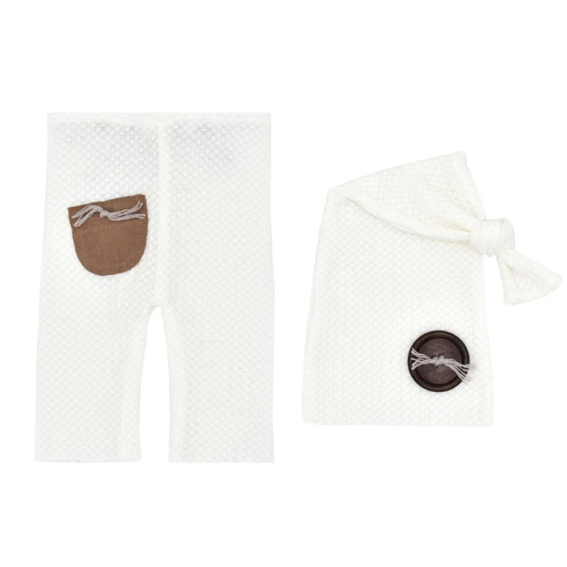 Baby Boy Girl Pants Hat Set Knitted Trousers Long Tail for Head Wrap Turban Bean image 4