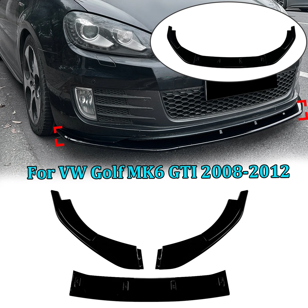 

Glossy black For VW Golf MK6 GTI 2008-2012 Front Lower Bumper Spoiler Chin Lip Splitter Diffuser Deflector Guard