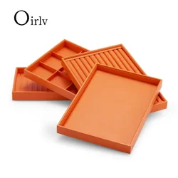 Oirlv Orange Jewelry Display Tray Leather Jewelry Trays Stackable Jeweler Organizer Storage Ring Necklace Bracelet Display Tray