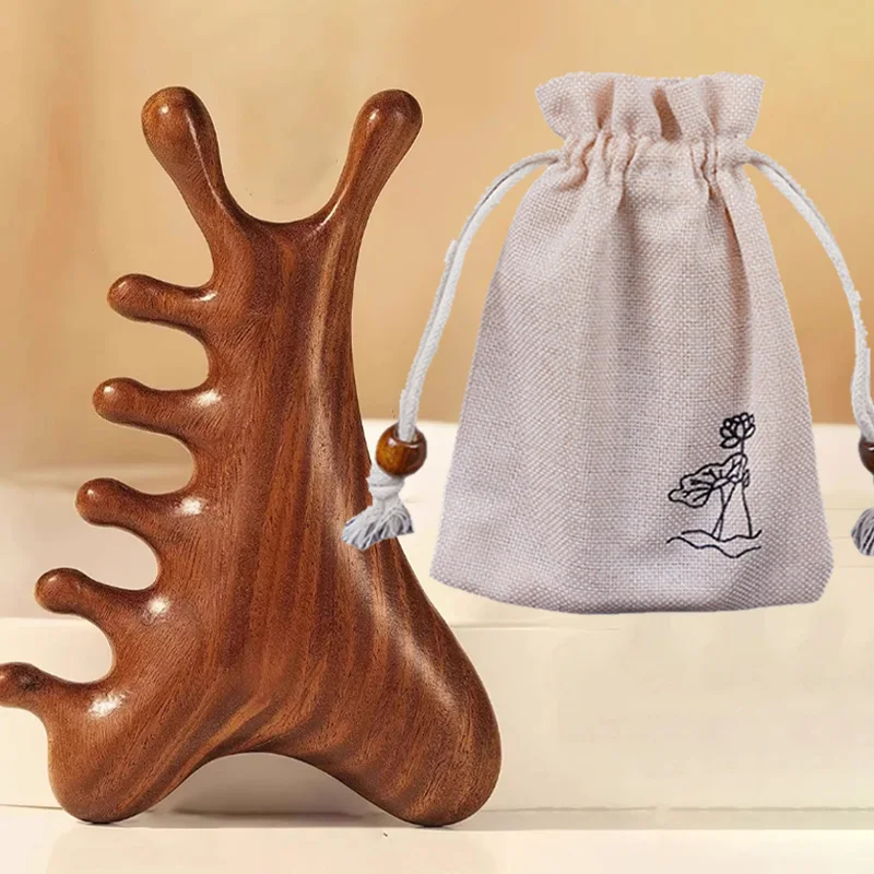 

Head Body Massager Neck Face Health Care Massage Tool Meridian Scalp Four-in-one Sandalwood Comb Massage Acupoint Nose Scraper