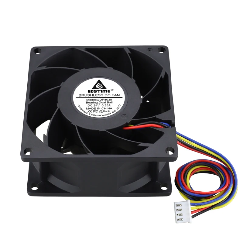 Gdstime DC 24V Fan 80*80*38MM High Speed Cooler 80MM Dual Ball 4PIN PWM Function Brushless Cooling  Fan 8038 Computer Case Fan