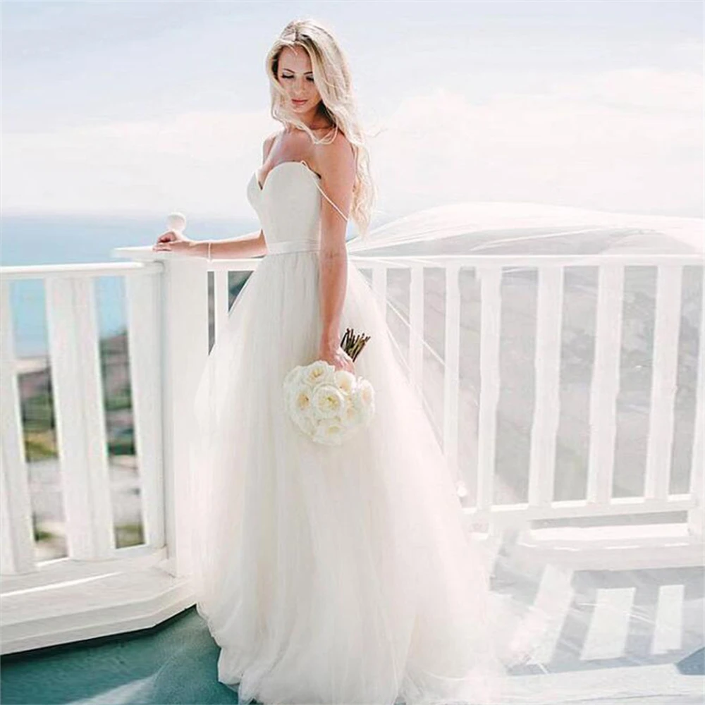 ZJ9086 Customized Elegant Tulle Wedding Dresse Sweetheart Spaghetti Strap Bridal Gowns Beach 2024