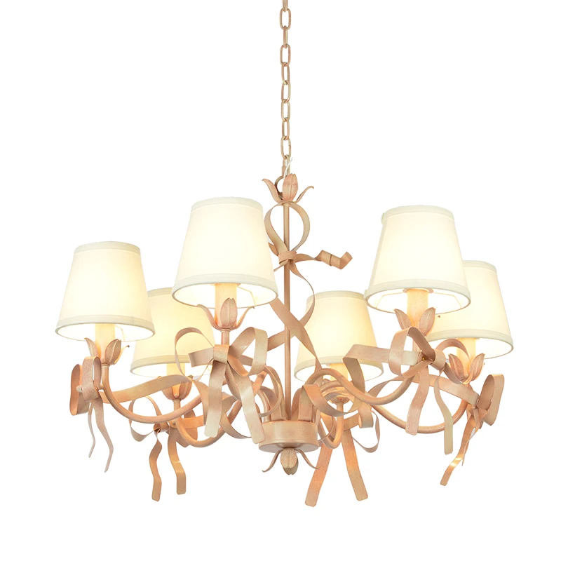 

French princess room chandelier Italian pink bow simple modern girl room living room bedroom clothing store chandelier