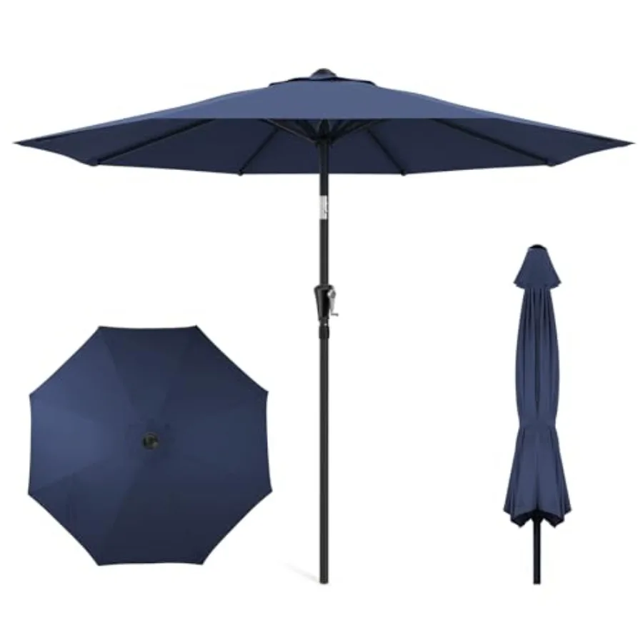 

Outdoor Patio Umbrella - Market Table Pool Deck Umbrella with Push Button Tilt, Crank, UPF50+ UV Protection and Sturdy Ribs, 3-