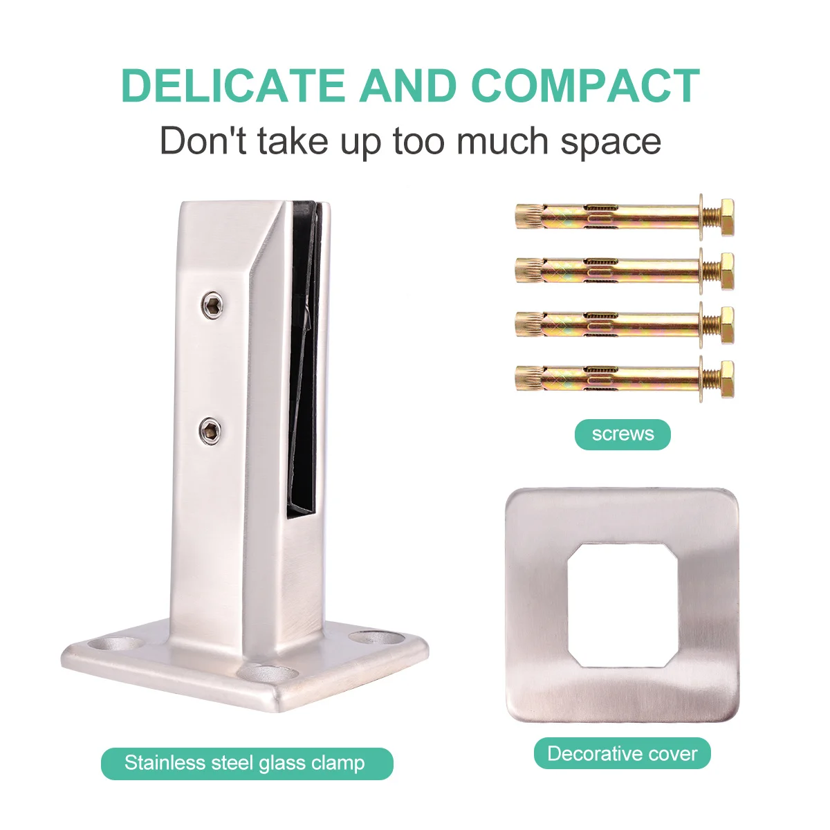 

Stainless Steel Glass Clamp Durable No Punch Fixing Tool Simple Design Easy Operation Bright Silver Lid Screw Included